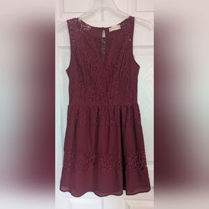 Altar'd State Burgundy Lace A-Line Mini Dress
